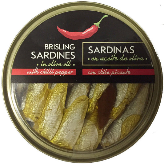 Grilled Catch Wild Caught Brisling Sardines in Olive Oil with Chilli Pepper 5.6-Ounce Can